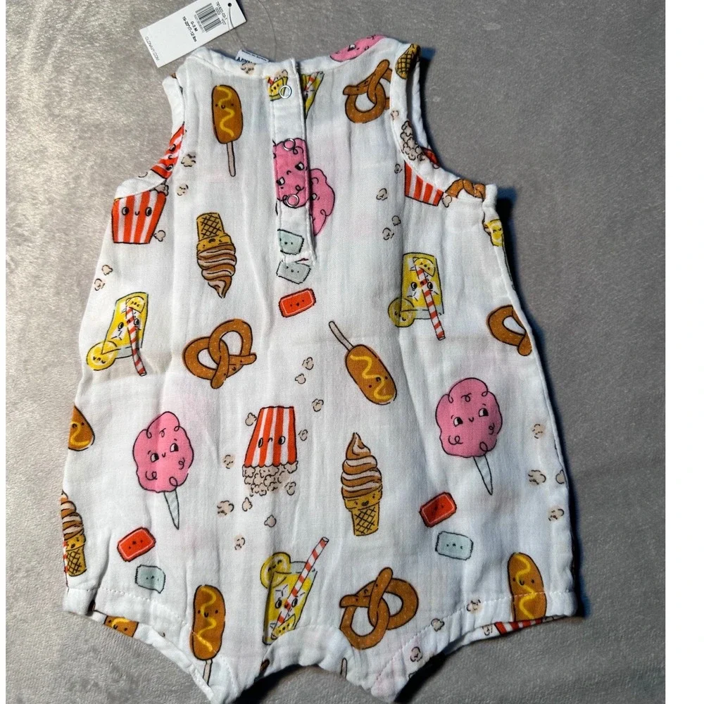 Old Navy Baby Carnival Food Print Sleeveless Gauze Romper White 0-3M NWT